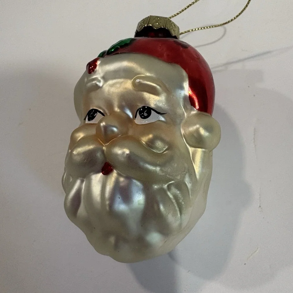 Vintage  SANTA CLAUS Head/Face Blown Mercury Glass Christmas Ornament 3.5